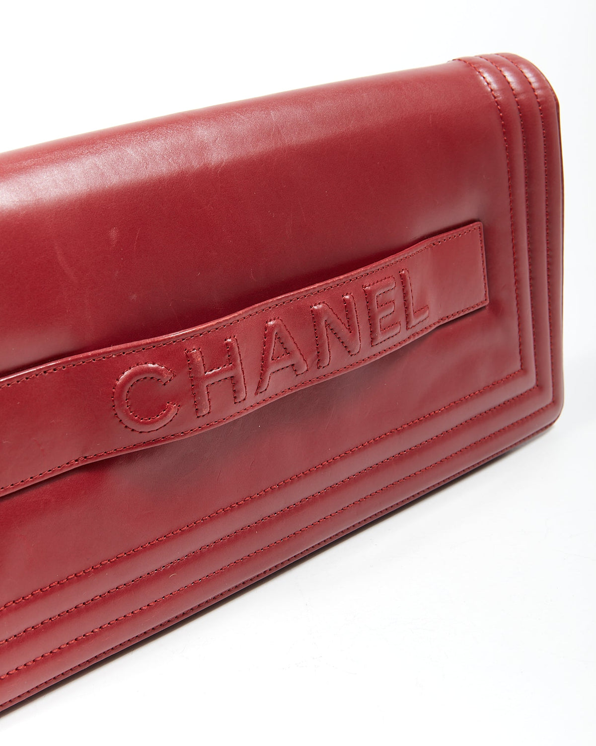Chanel Wine Red Lambskin Boy Clutch