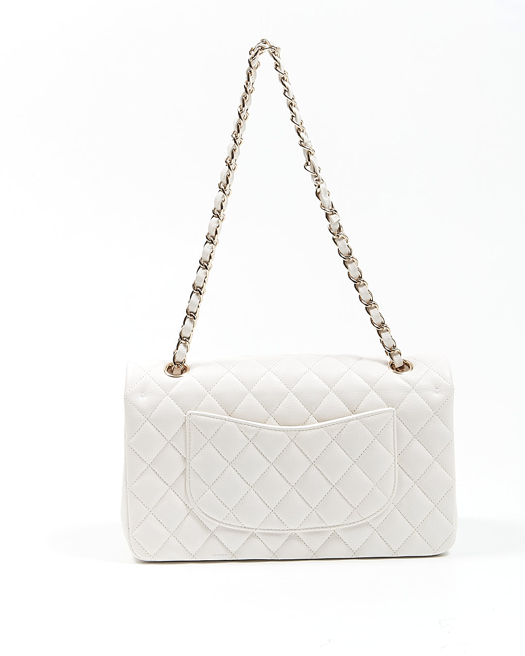 Chanel White Caviar Leather Quilted Medium Double Classic Flap Bag