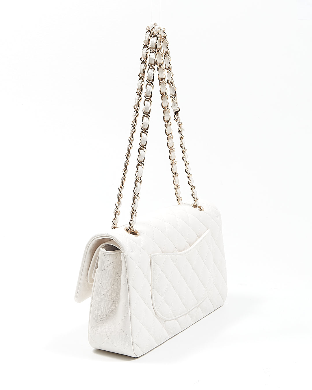 Chanel White Caviar Leather Quilted Medium Double Classic Flap Bag