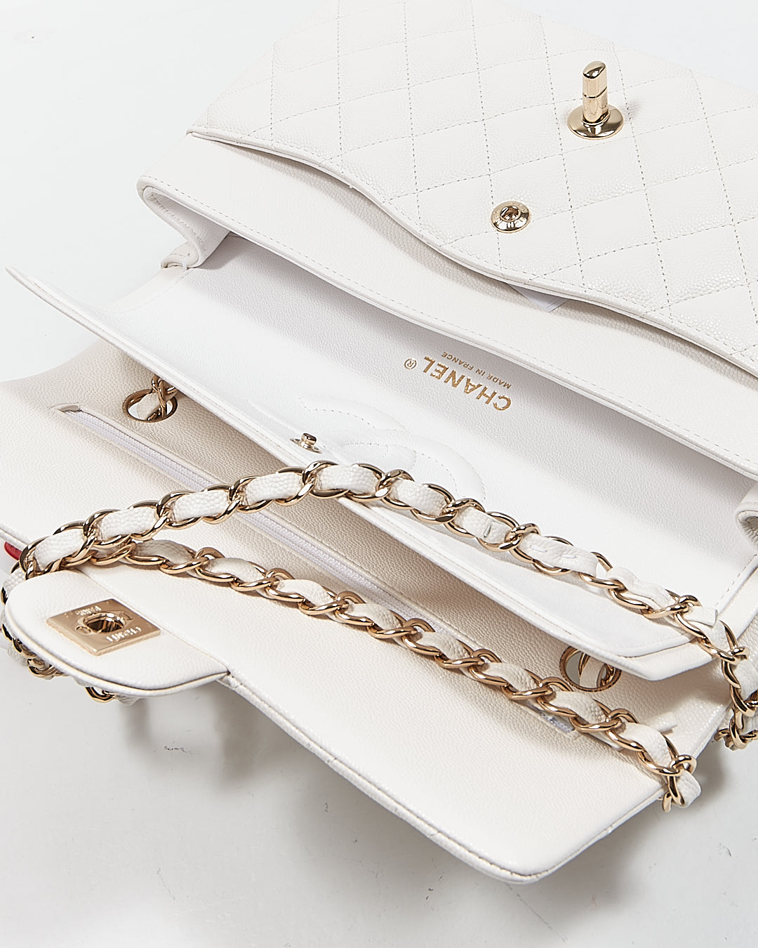Chanel White Caviar Leather Quilted Medium Double Classic Flap Bag