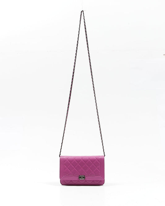 Chanel Purple Lambskin Quilted Boy Wallet On Chain