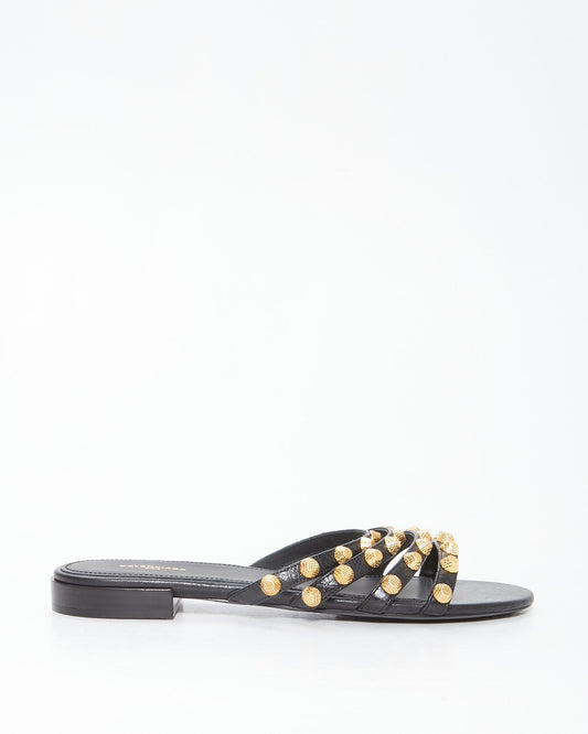 Balenciaga Black Leather Studded Sandals - 38