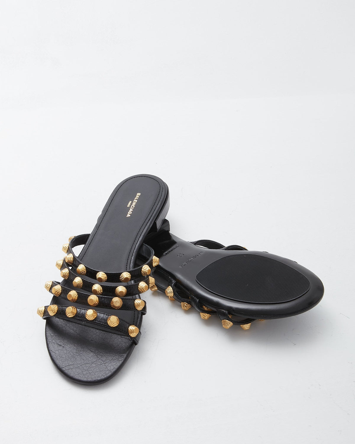 Balenciaga Black Leather Studded Sandals - 38