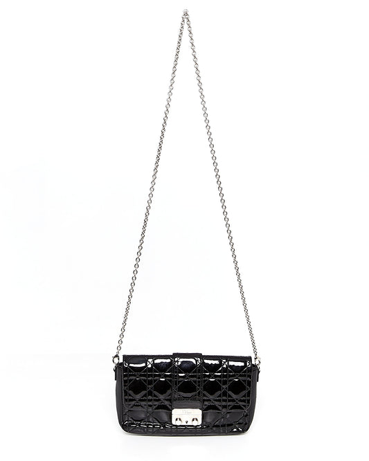 Dior Black Patent Leather Cannage Miss Promenade Wallet On Chain Bag