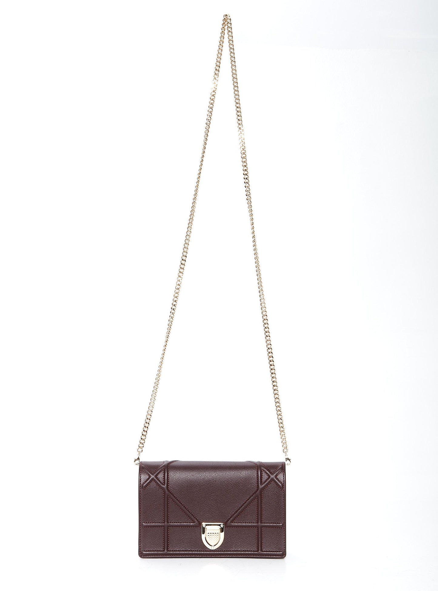 Dior Burgundy Leather Diorama Wallet On Chain Bag