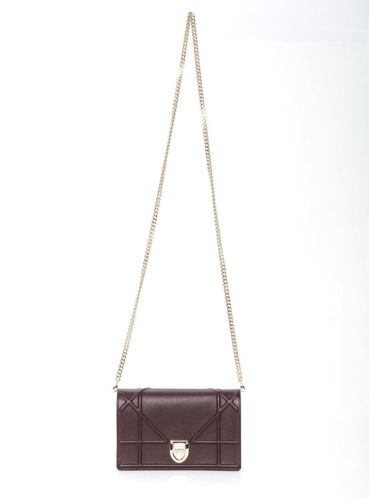 Dior Burgundy Leather Diorama Wallet On Chain Bag