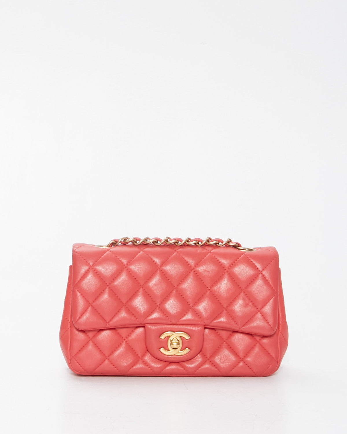 Chanel Red Quilted Leather Mini Rectangular Classic Chain Flap Bag