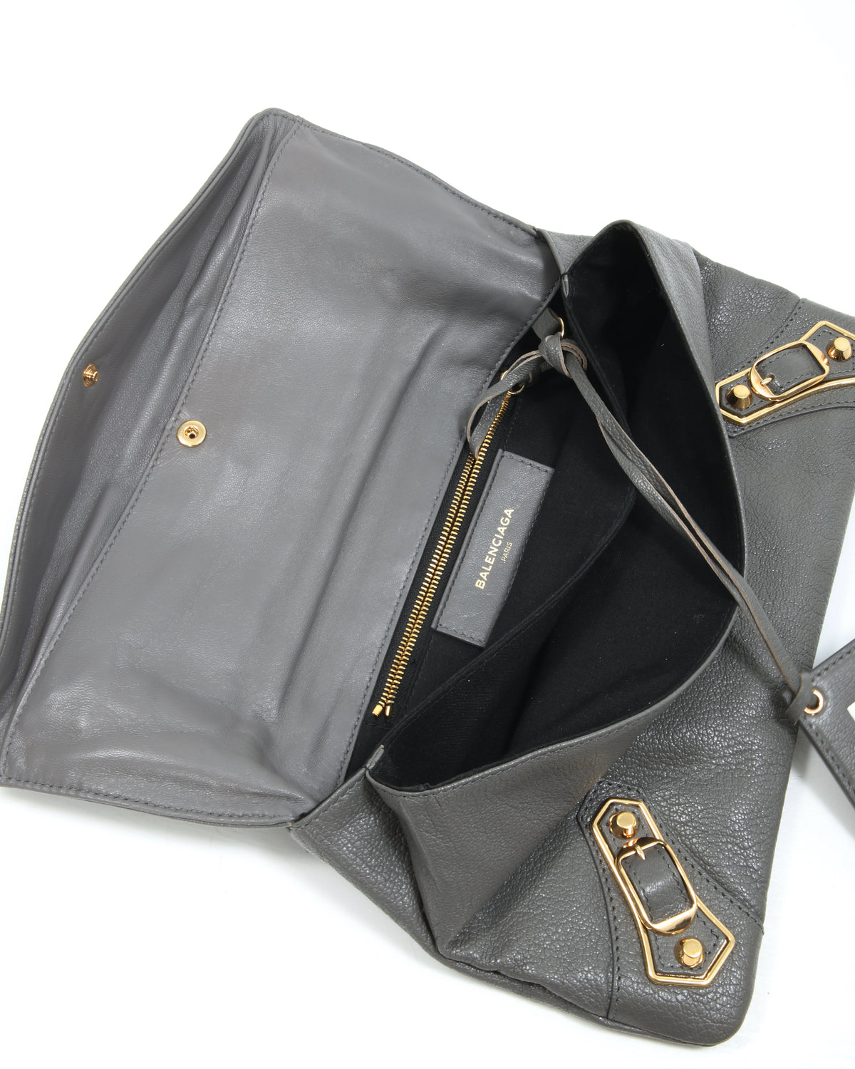 Balenciaga Grey Leather Motocross Metallic Edge Envelope Clutch