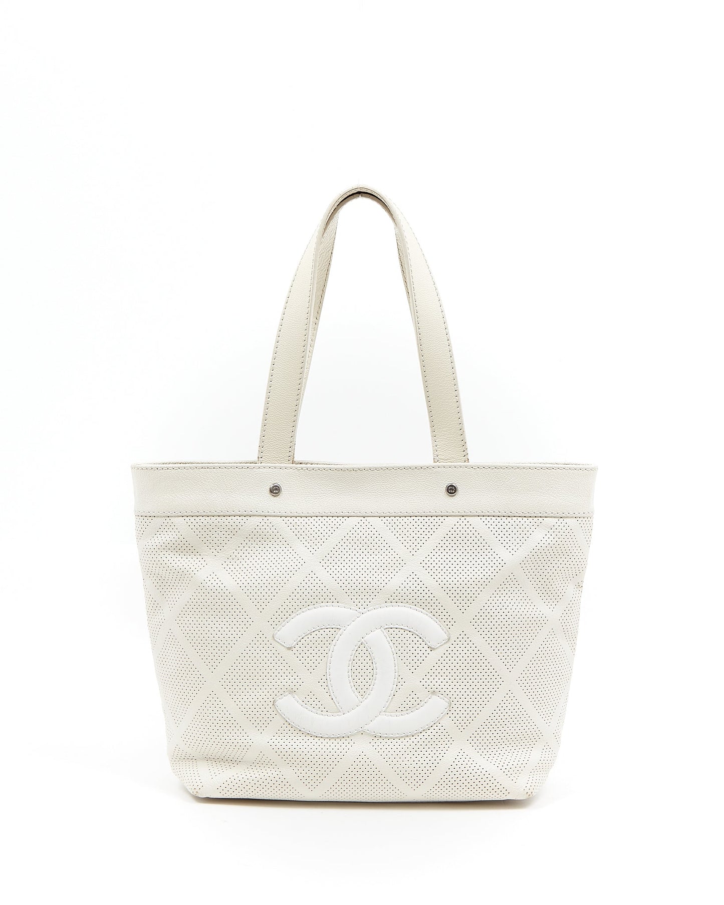 Chanel White Leather CC Perforated Tote Bag