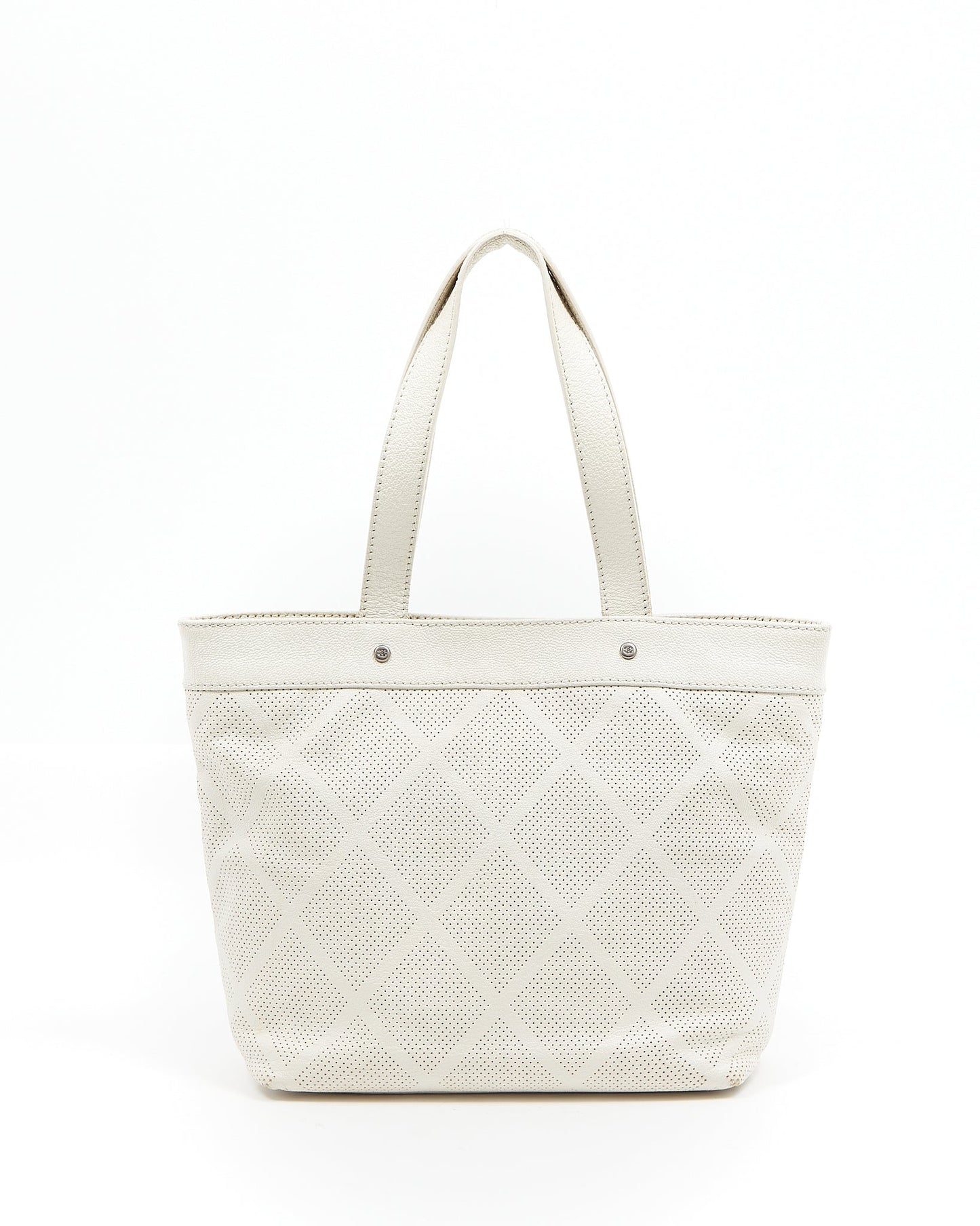 Chanel White Leather CC Perforated Tote Bag
