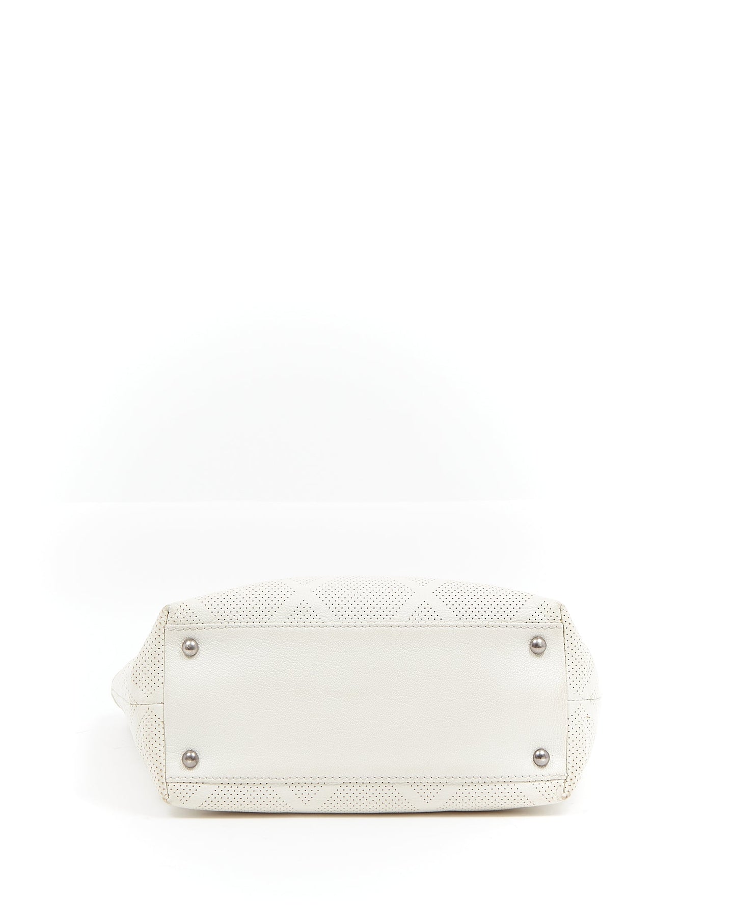 Chanel White Leather CC Perforated Tote Bag