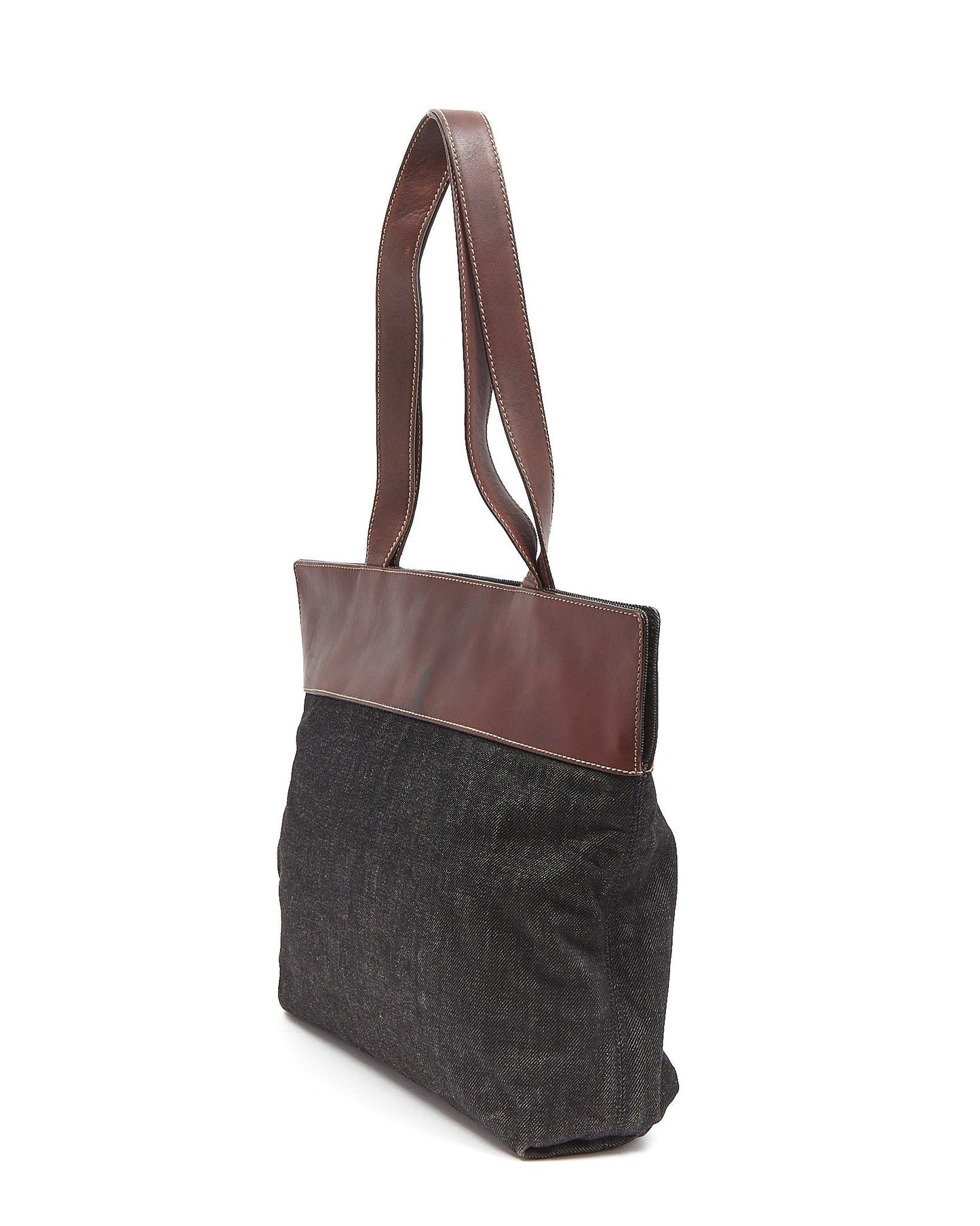 Chanel Brown Leather and Denim CC Tote Bag