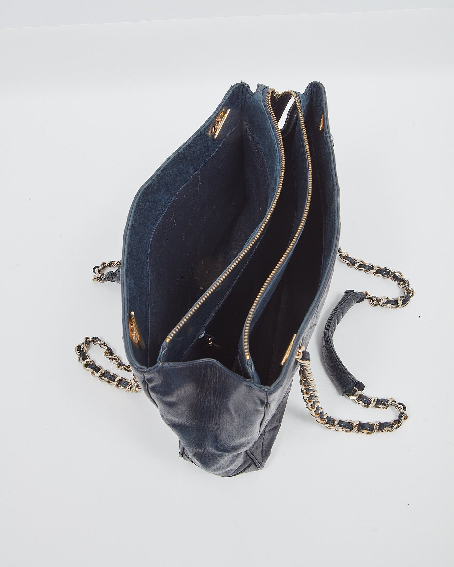 Chanel Vintage Navy Lambskin CC Chain Logo Tote Bag