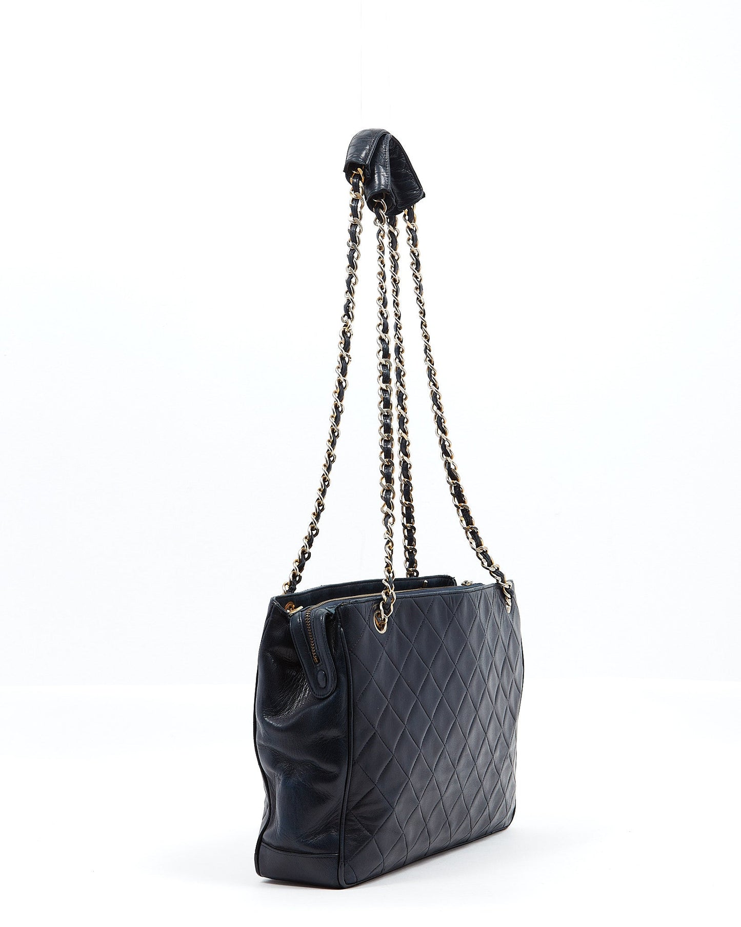 Chanel Vintage Navy Lambskin CC Chain Logo Tote Bag