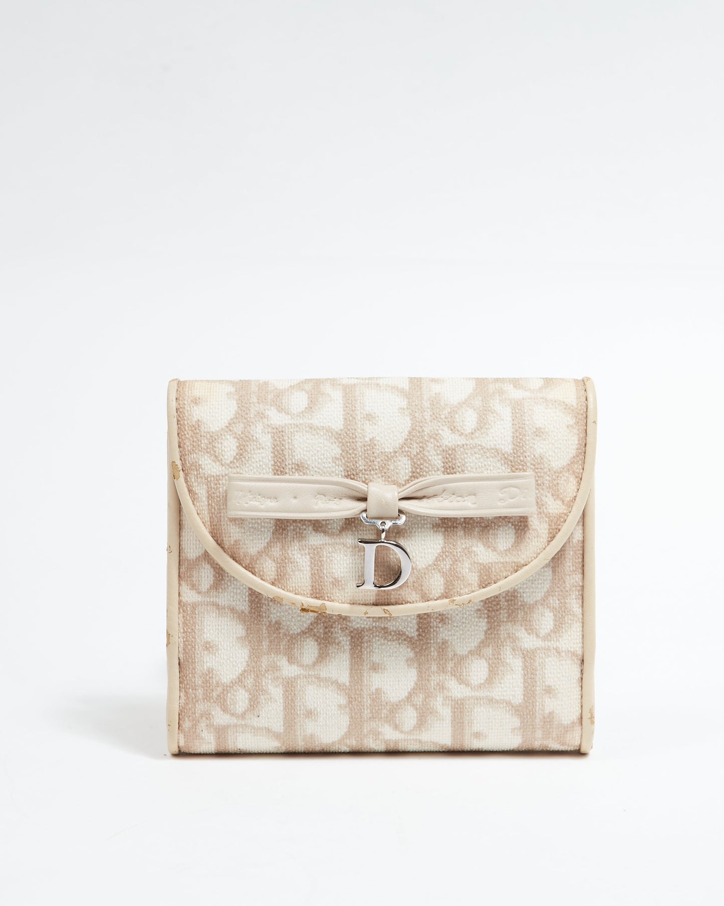 Dior Beige Coated Canvas Romantique Trotter Monogram D Bow Wallet