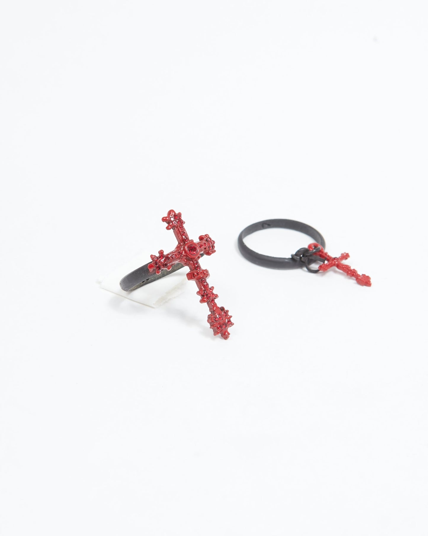 Dior Vintage Red/Black Gothic Cross 2 Ring Set