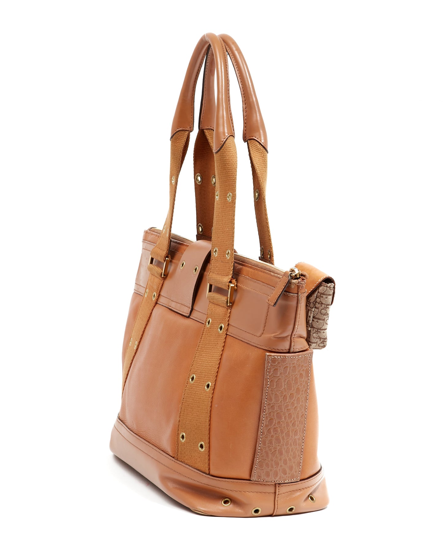 Dior Vintage Tan Leather Street Chic Top Handle Tote Bag