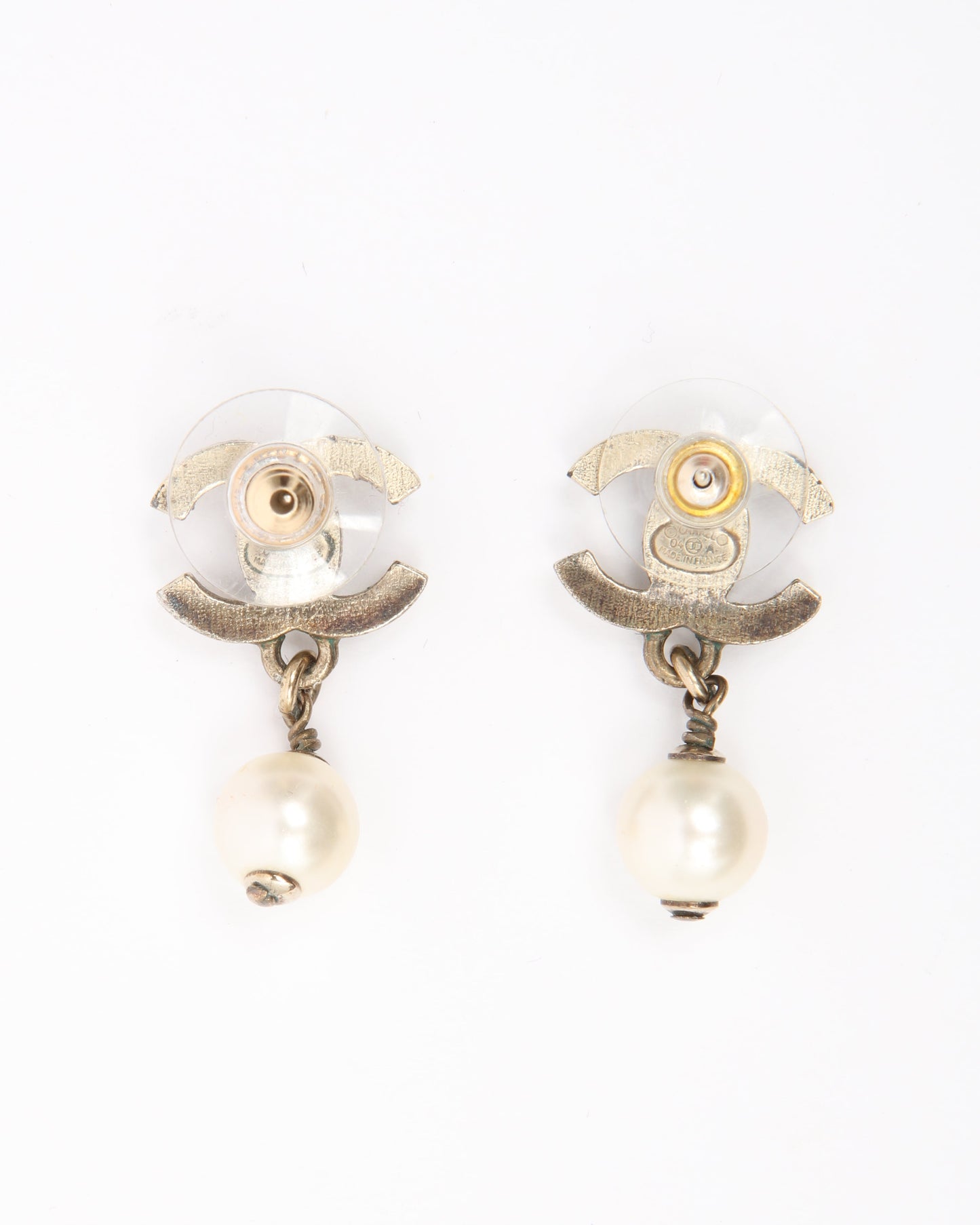 Chanel Antique Gold Pearls CC Interlocking Earrings