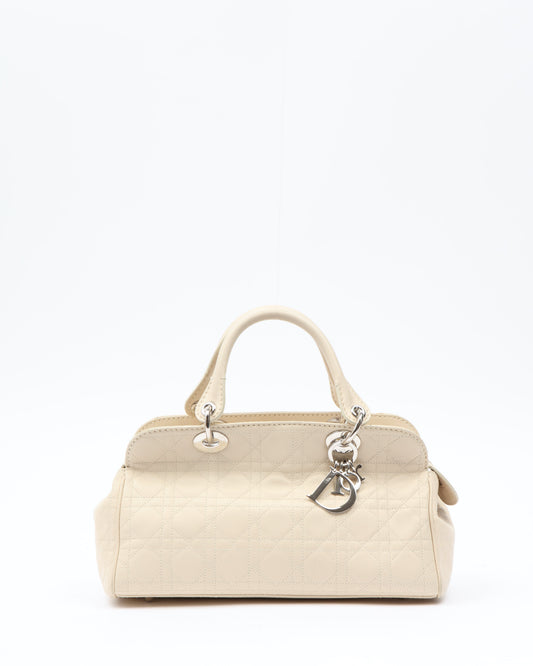 Dior Cream Leather Cannage Top Handle Bag