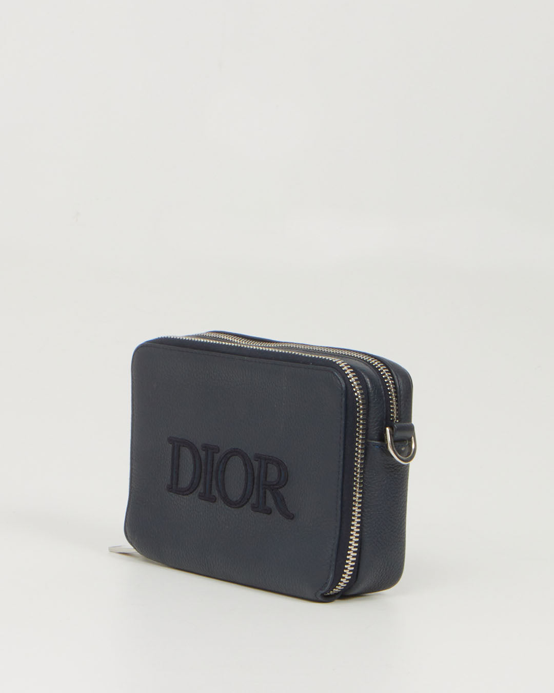 Dior Men Navy Leather Embroidered Signature SLG Wallet On Chain Bag