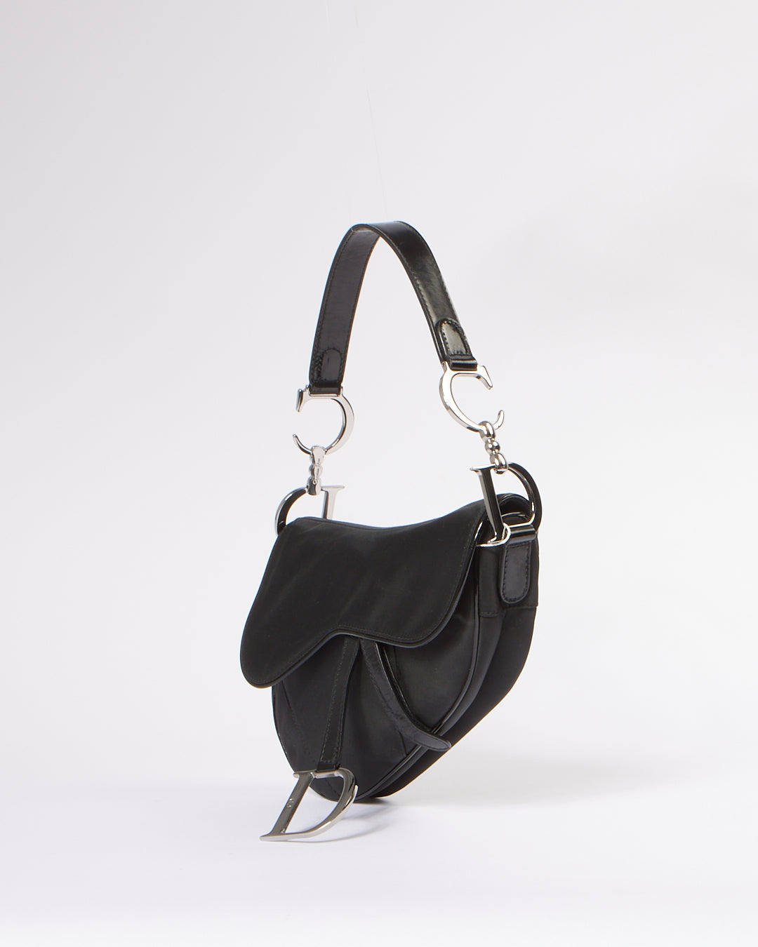 Dior Vintage Black Satin Saddle Shoulder Bag