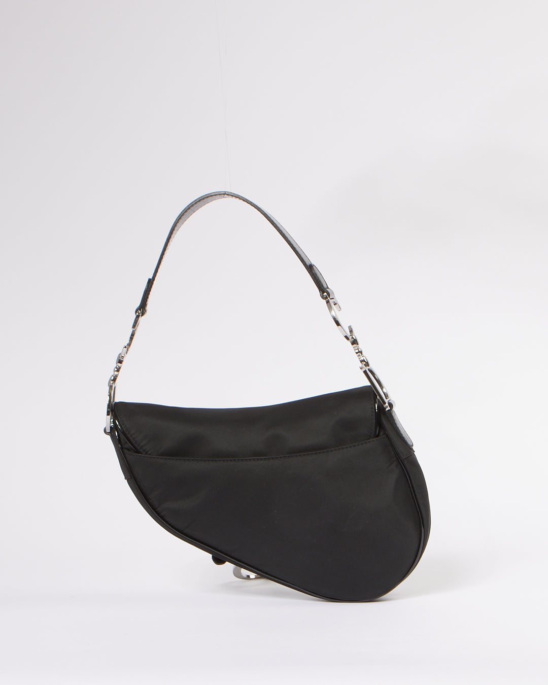 Dior Vintage Black Satin Saddle Shoulder Bag