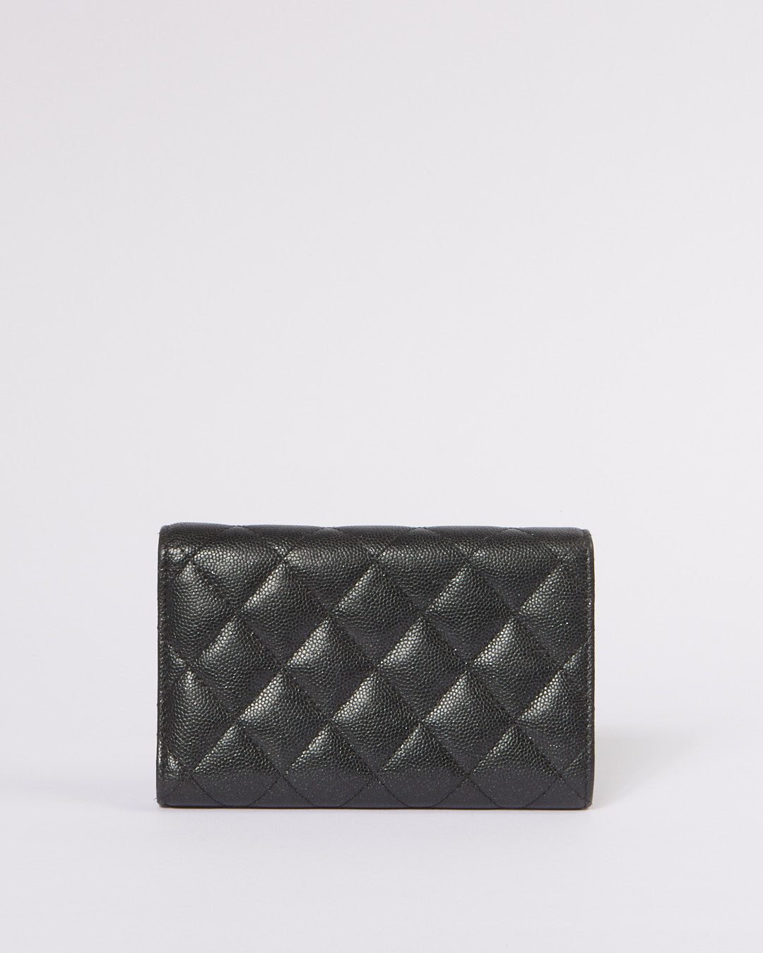 Chanel Black Caviar Leather Interlocking CC Logo Compact Wallet