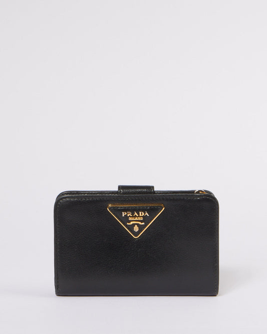 Prada Black Leather Compact Wallet