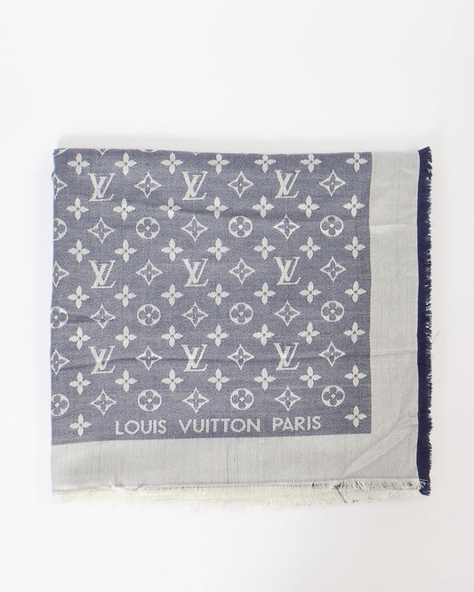 Louis Vuitton Blue Monogram Silk Shawl