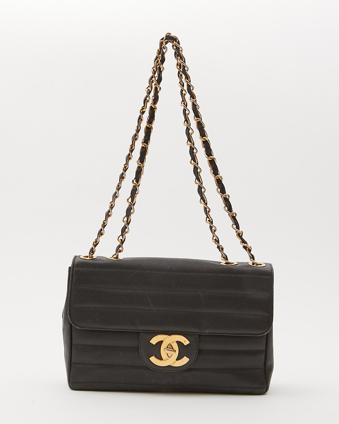 Chanel Black Vintage Caviar Vertical XL Jumbo Flap Bag