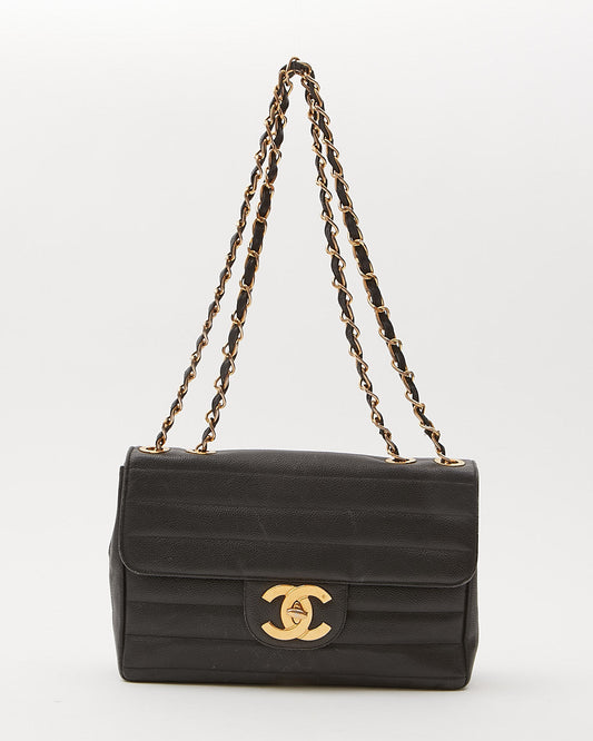 Chanel Black Vintage Caviar Vertical XL Jumbo Flap Bag