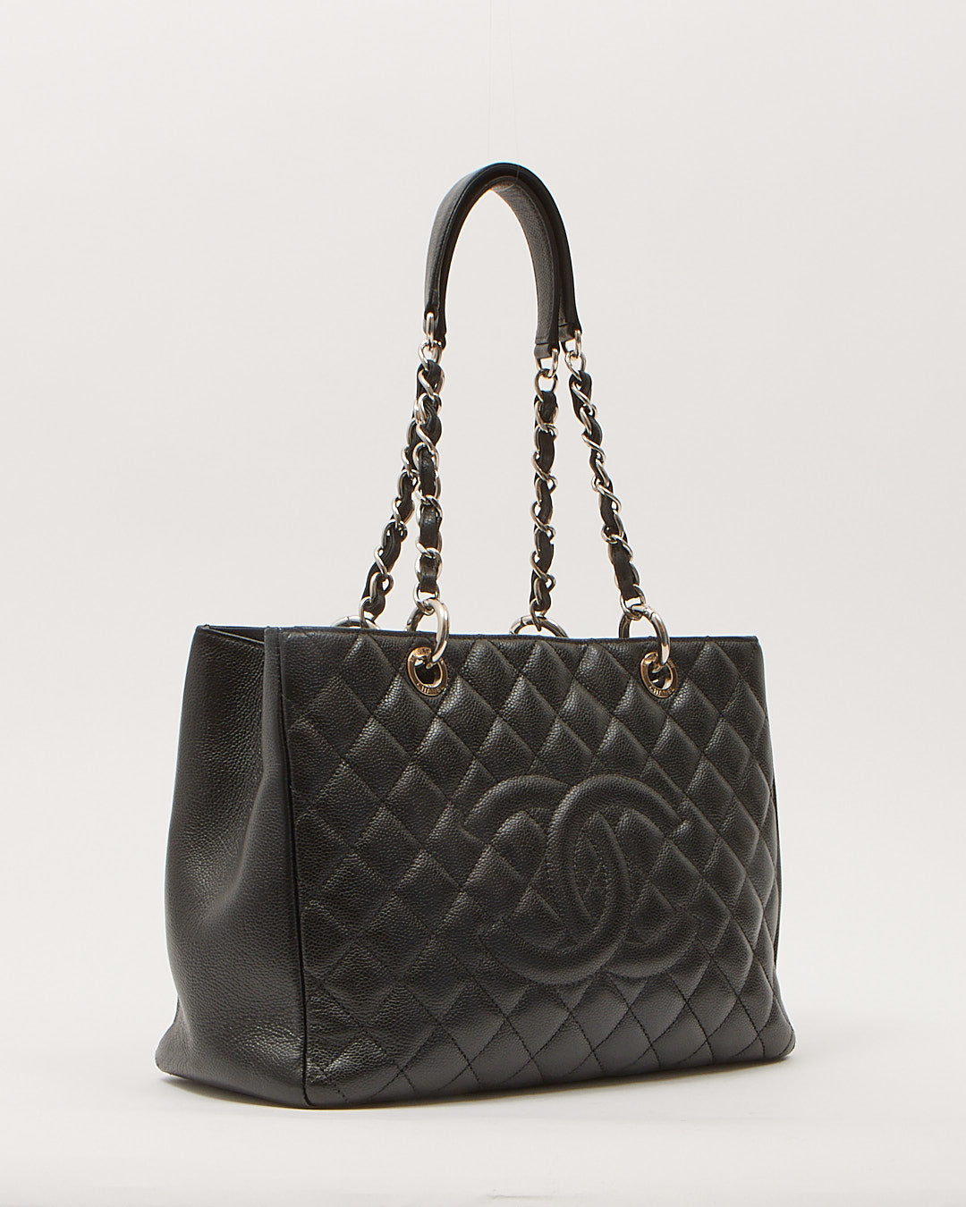 Chanel Black Caviar Leather Quilted Grand Shopping Tote Bag
