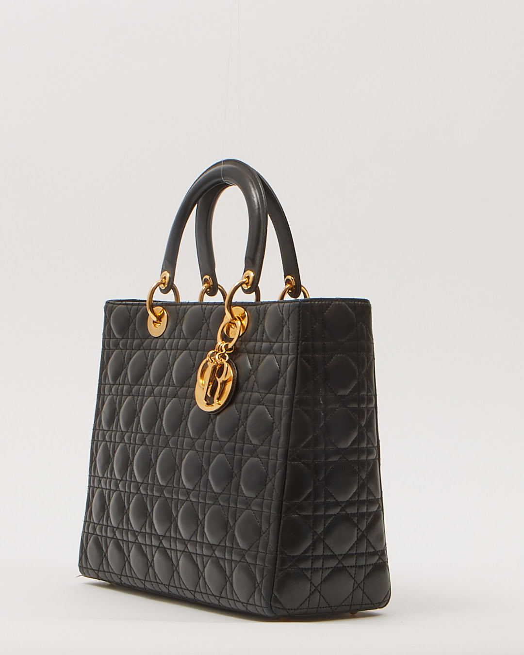 Dior Black Cannage Large Lady Dior Top Handle Bag