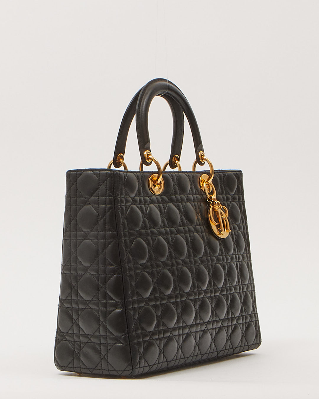 Dior Black Cannage Large Lady Dior Top Handle Bag