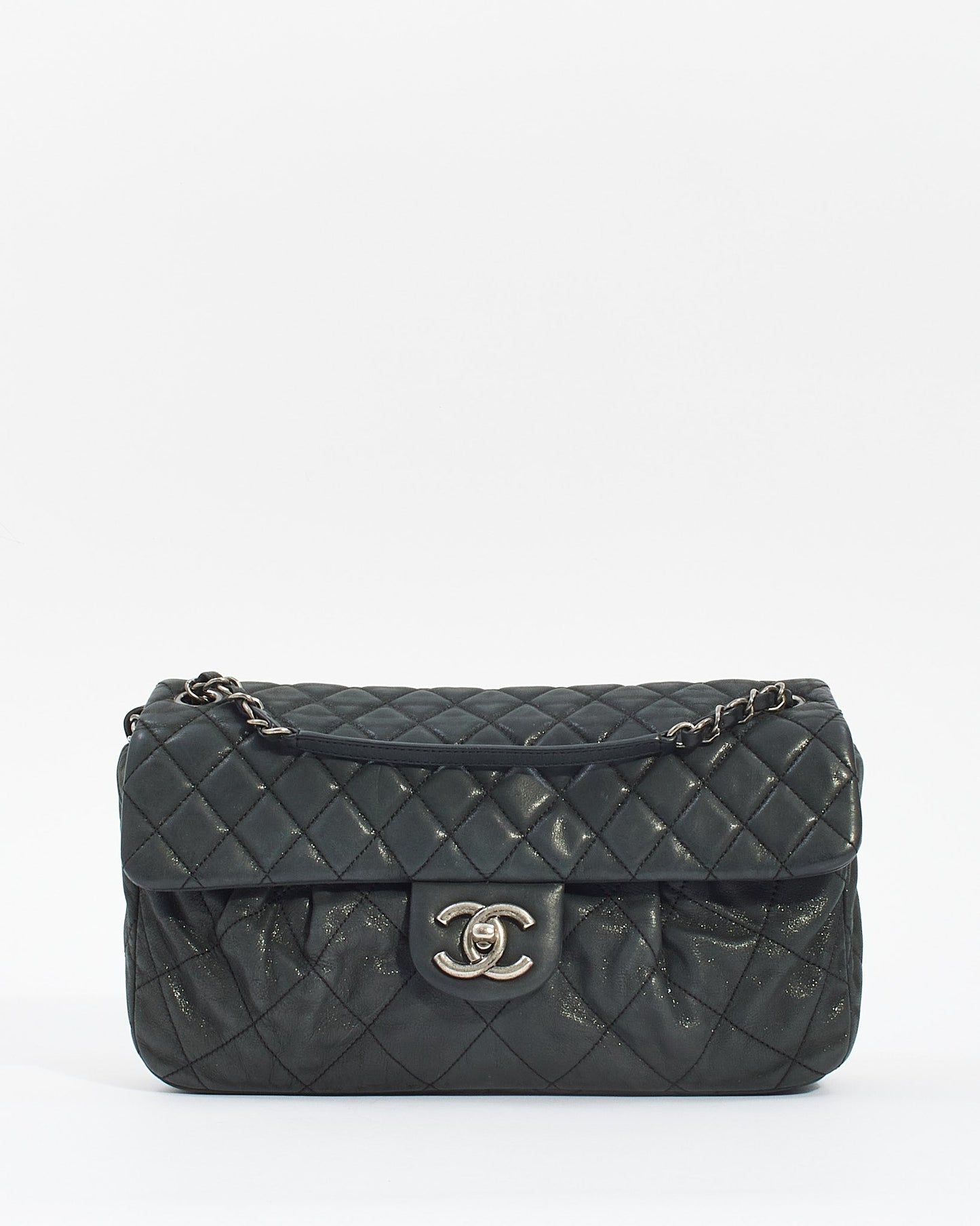 Chanel Black Quilted Iridescent Leather East West Single Flap Bag