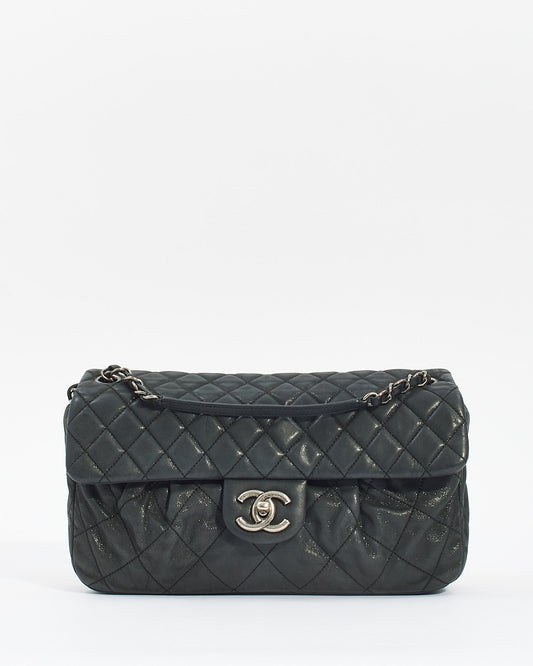 Chanel Black Quilted Iridescent Leather East West Single Flap Bag