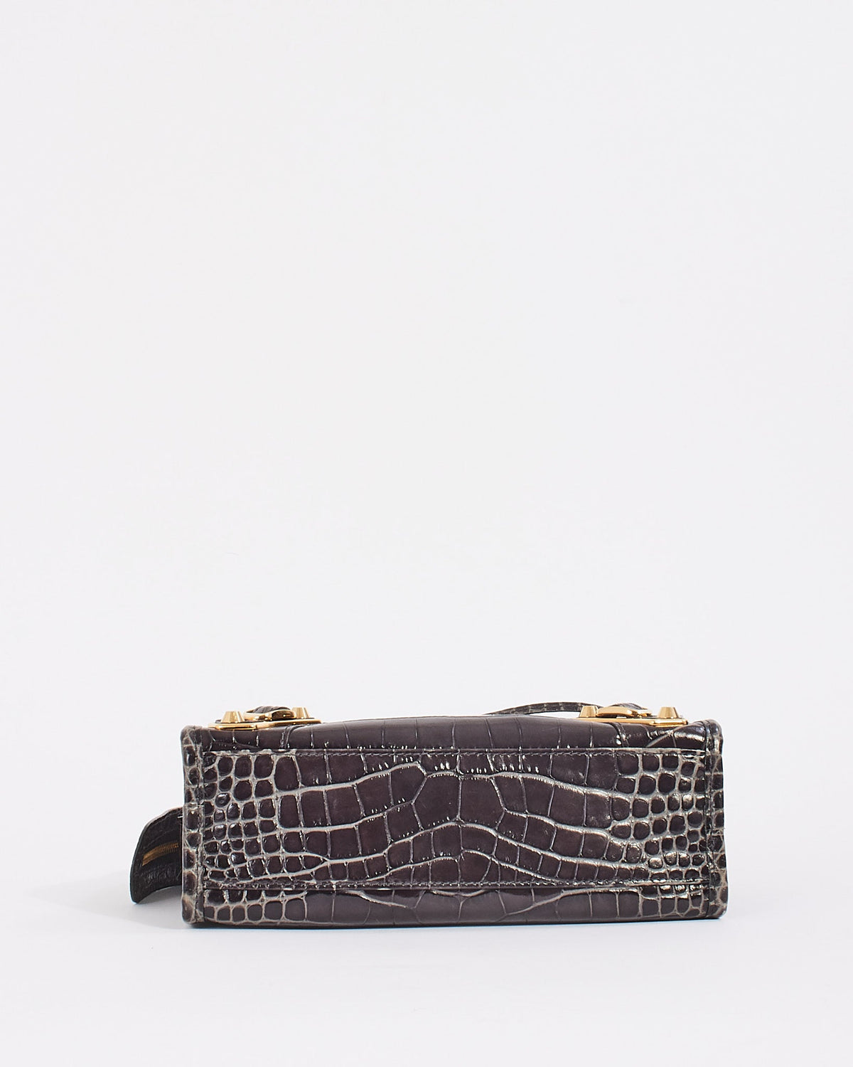 Balenciaga Black Croc Embossed Motocross Metallic Edge Mini City Bag