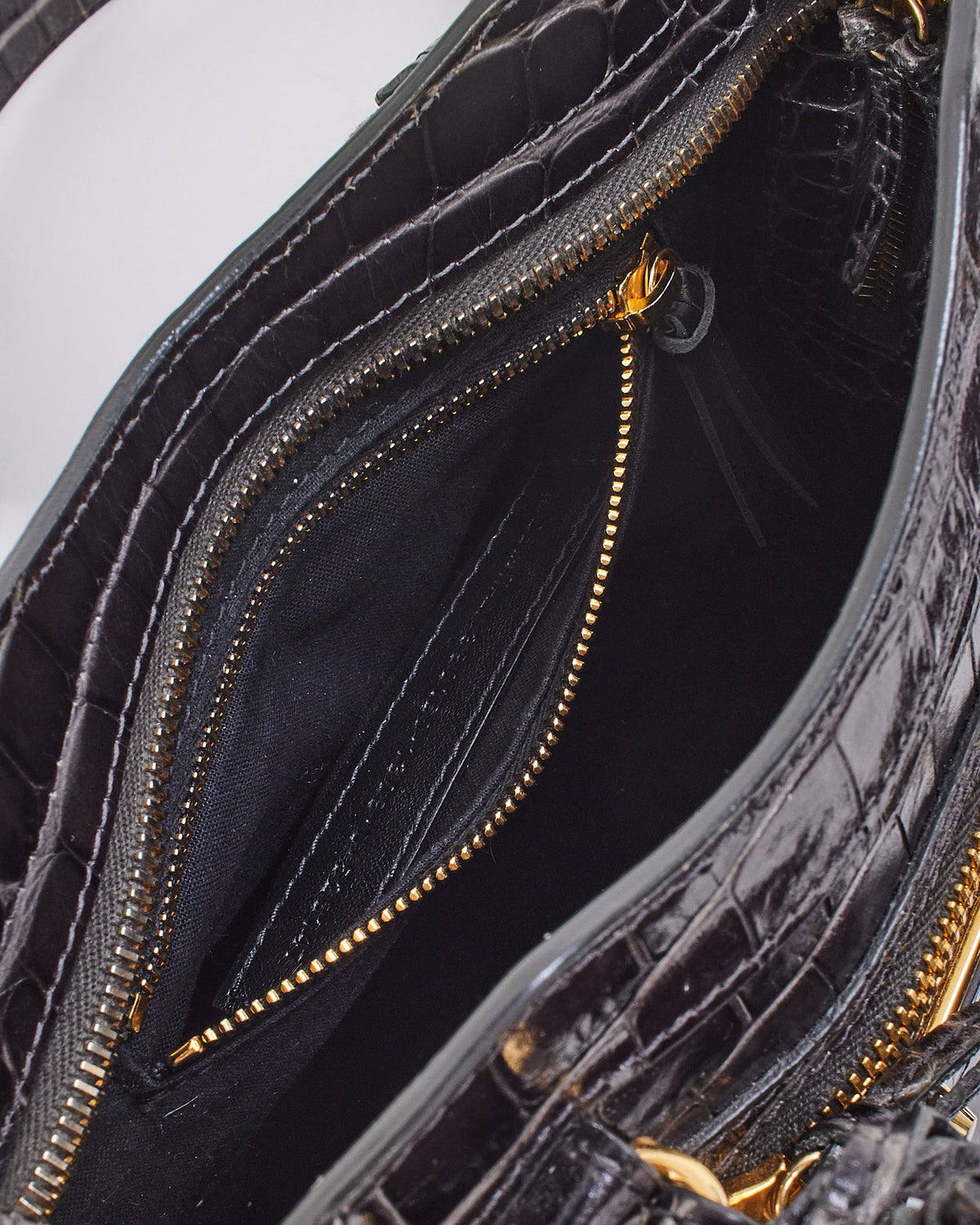 Balenciaga Black Croc Embossed Motocross Metallic Edge Mini City Bag