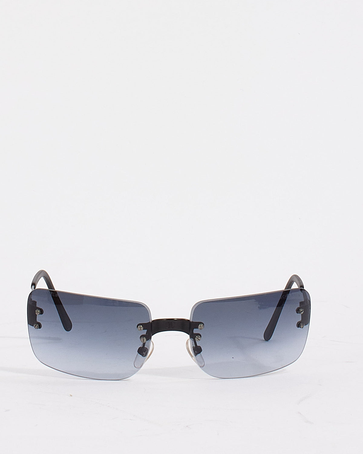 Chanel Vintage Black Smoke 4005 Modello Rimless Sunglasses