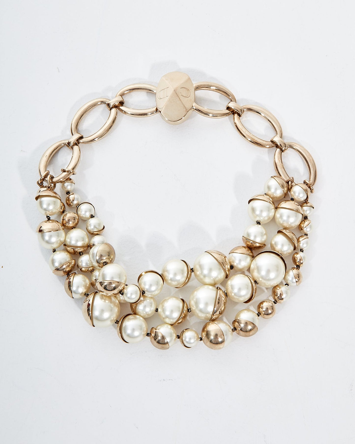 Dior Silver and White Pearl 3-Strand Choker Necklace