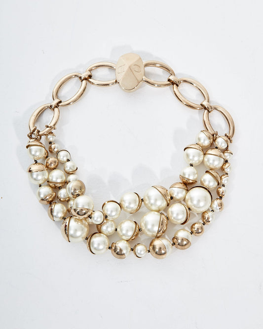Dior Silver and White Pearl 3-Strand Choker Necklace
