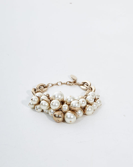 Dior Silver and White Pearl Cluster Bracelet
