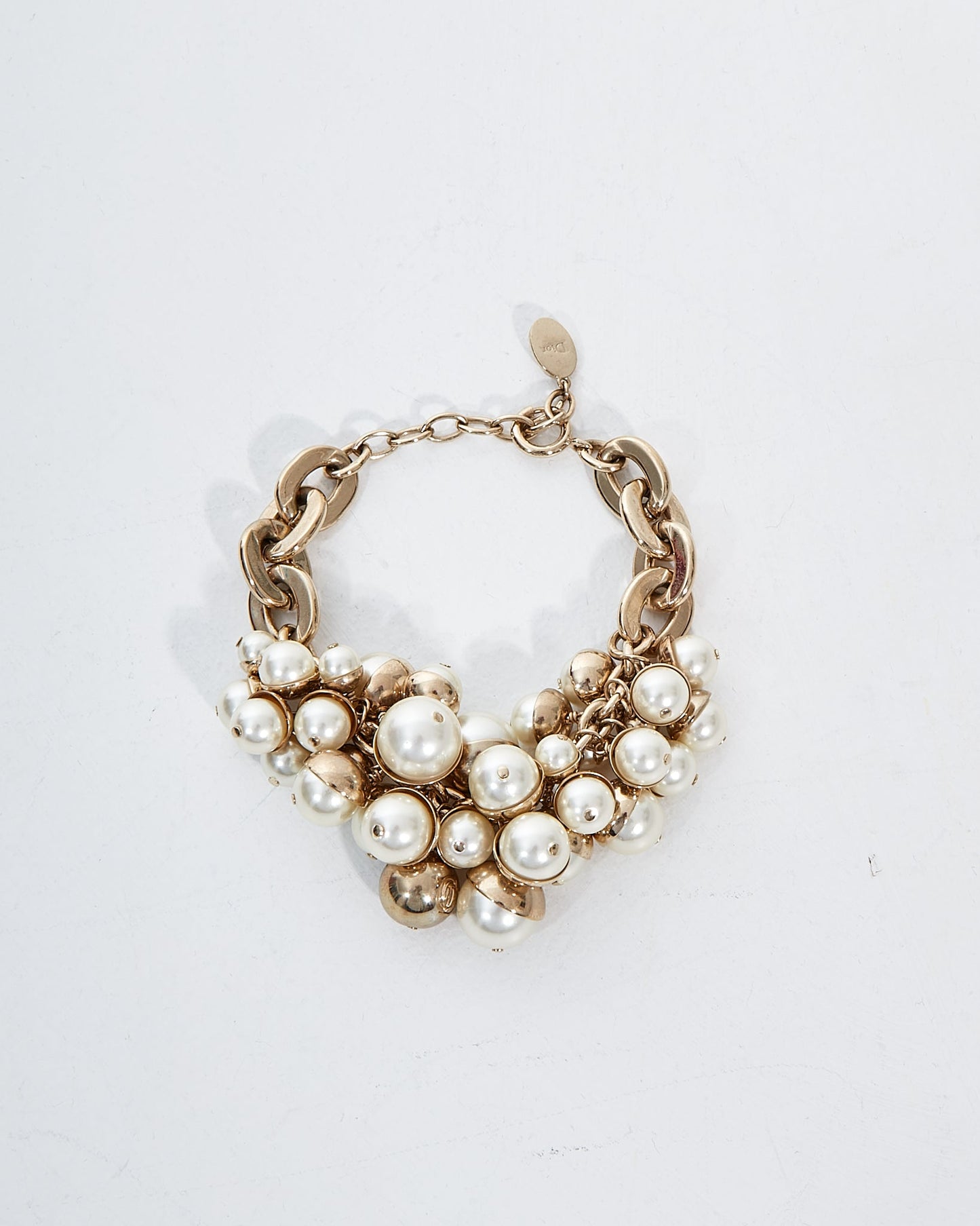 Dior Silver and White Pearl Cluster Bracelet