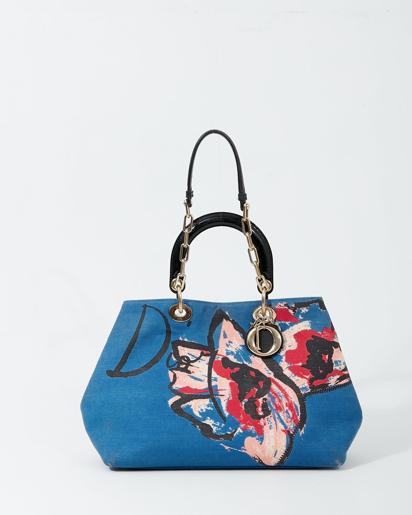 Dior Denim Floral Print Diorissimo Large Tote Bag