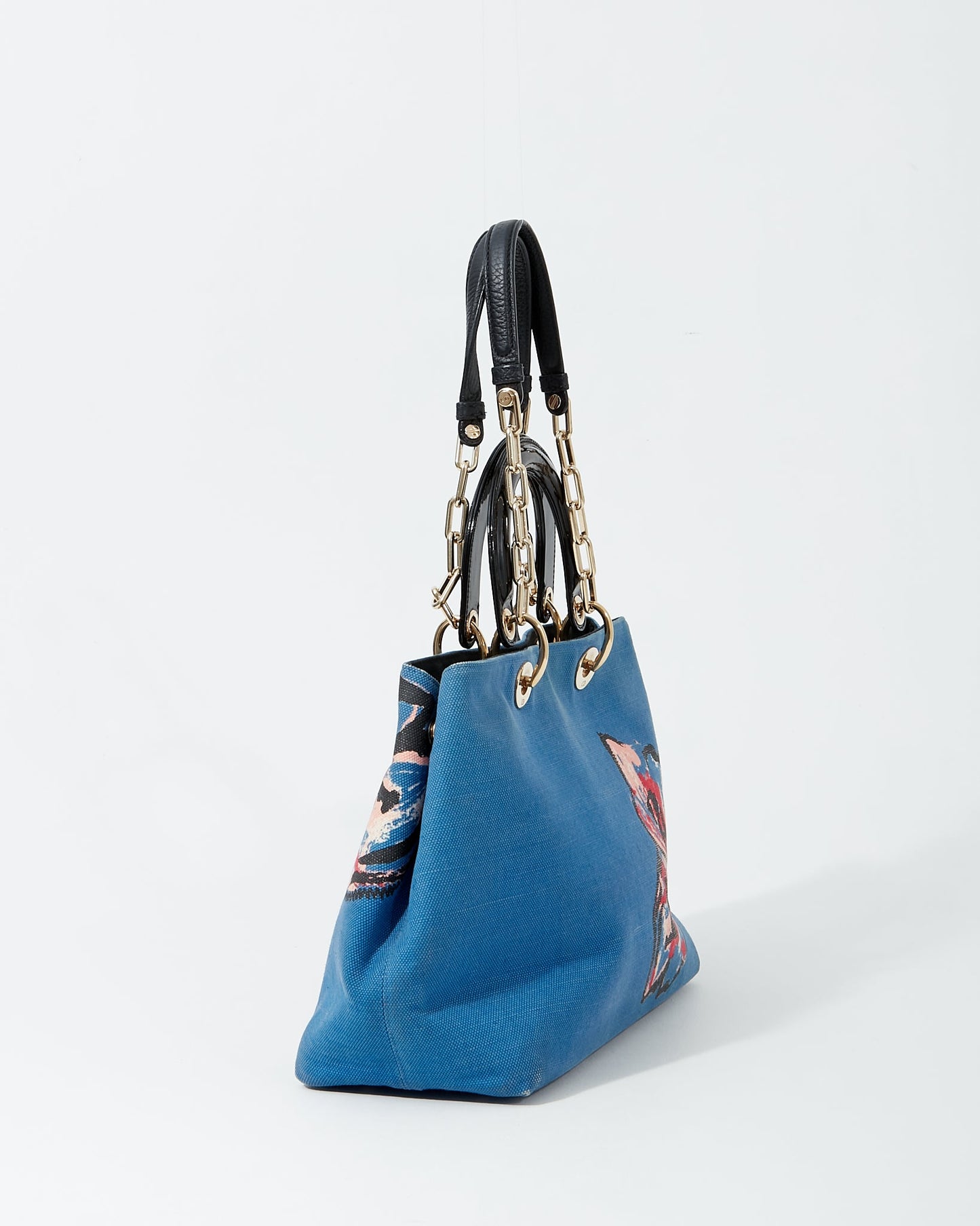 Dior Denim Floral Print Diorissimo Large Tote Bag