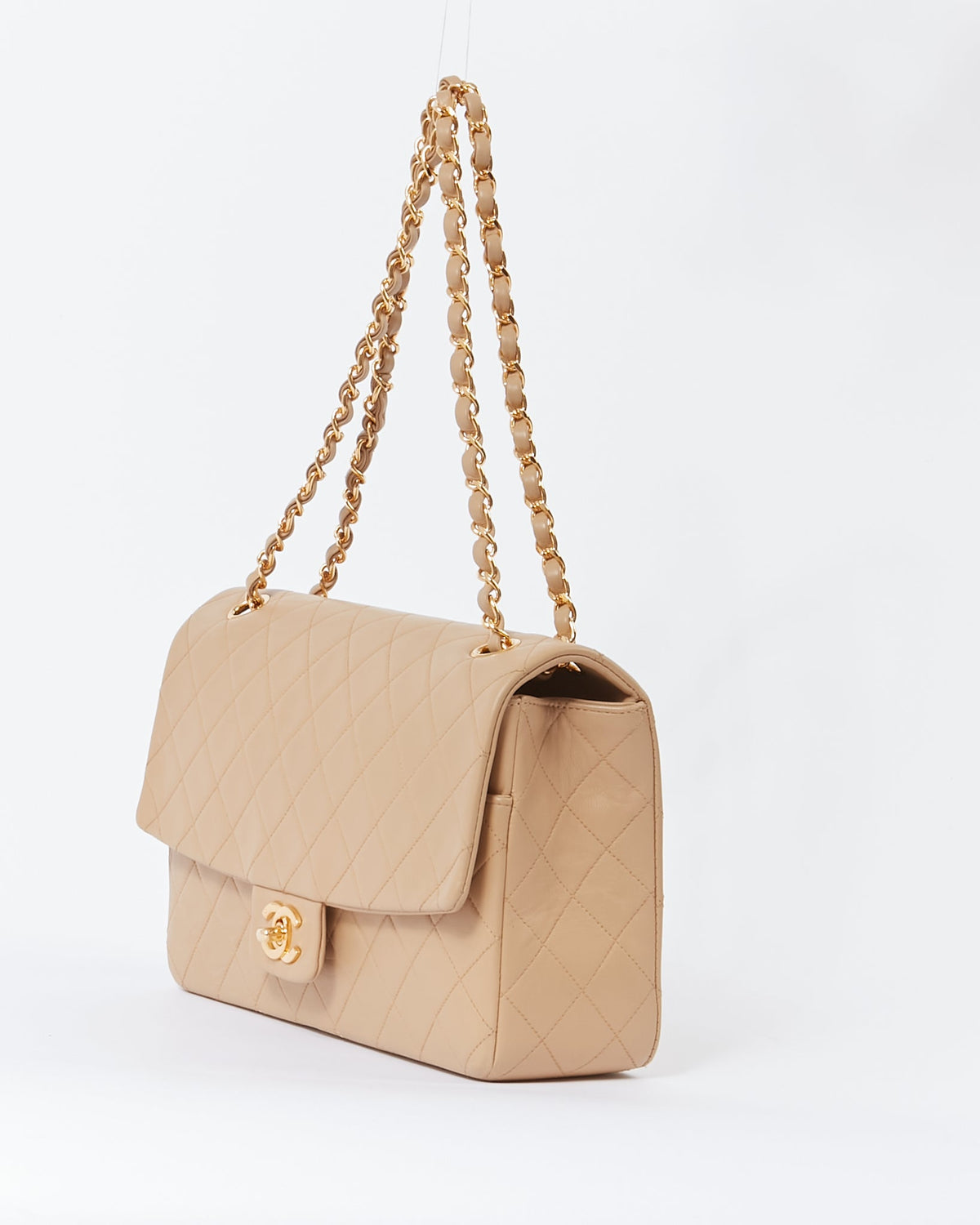 Chanel Vintage Beige Lambskin Medium Single Flap Shoulder Bag GHW