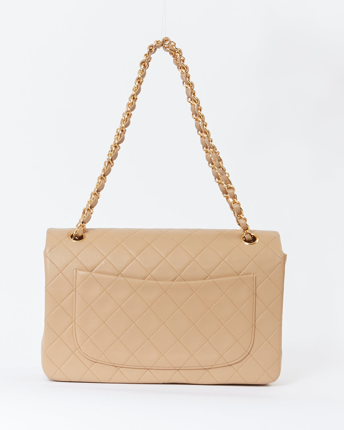 Chanel Vintage Beige Lambskin Medium Single Flap Shoulder Bag GHW