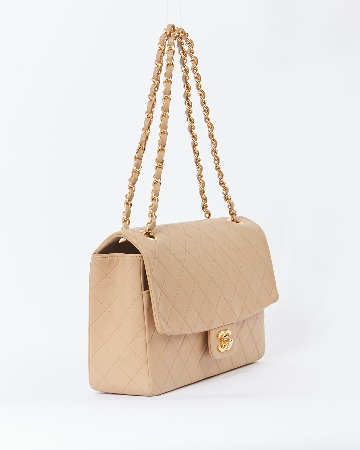 Chanel Vintage Beige Lambskin Medium Single Flap Shoulder Bag GHW