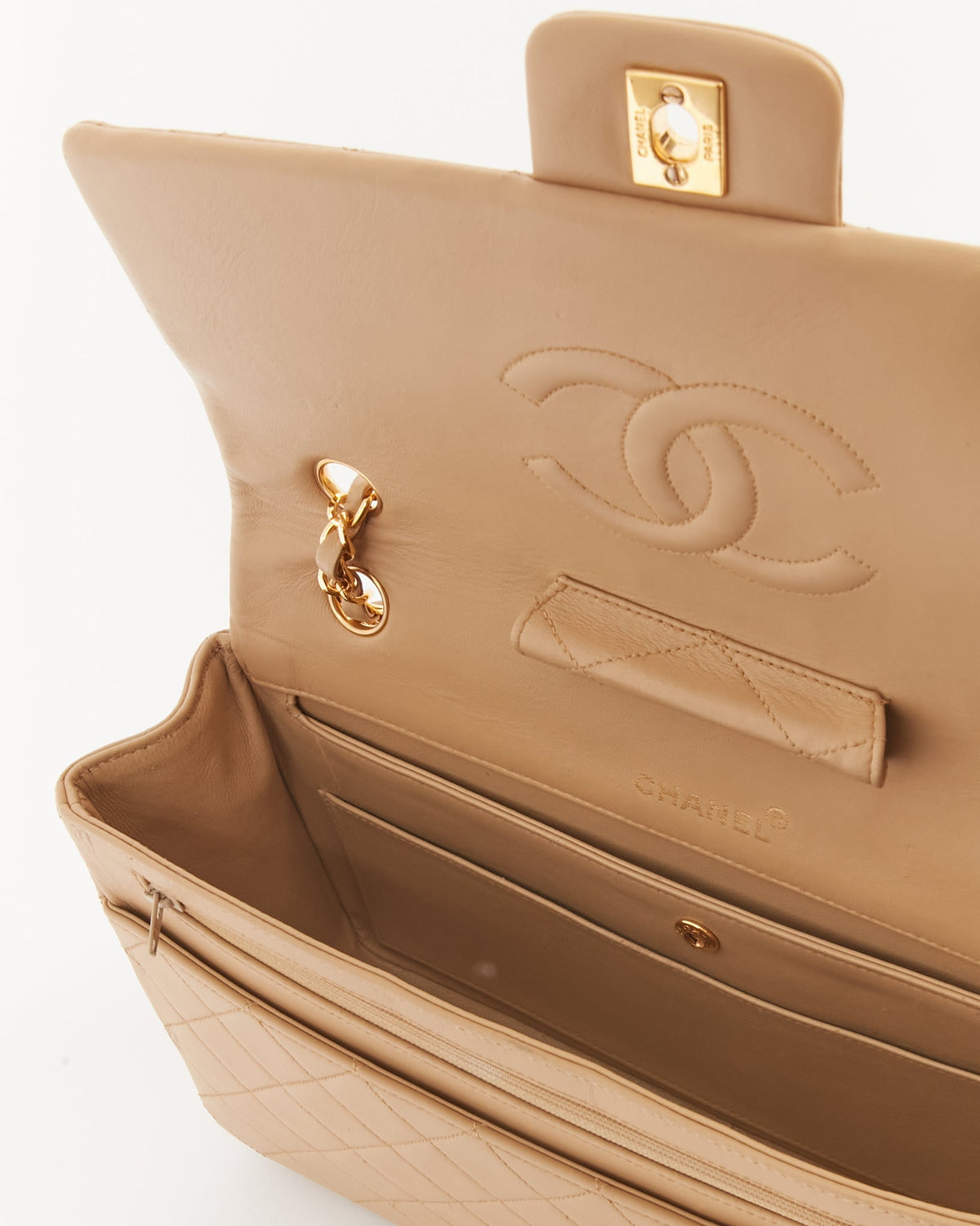 Chanel Vintage Beige Lambskin Medium Single Flap Shoulder Bag GHW