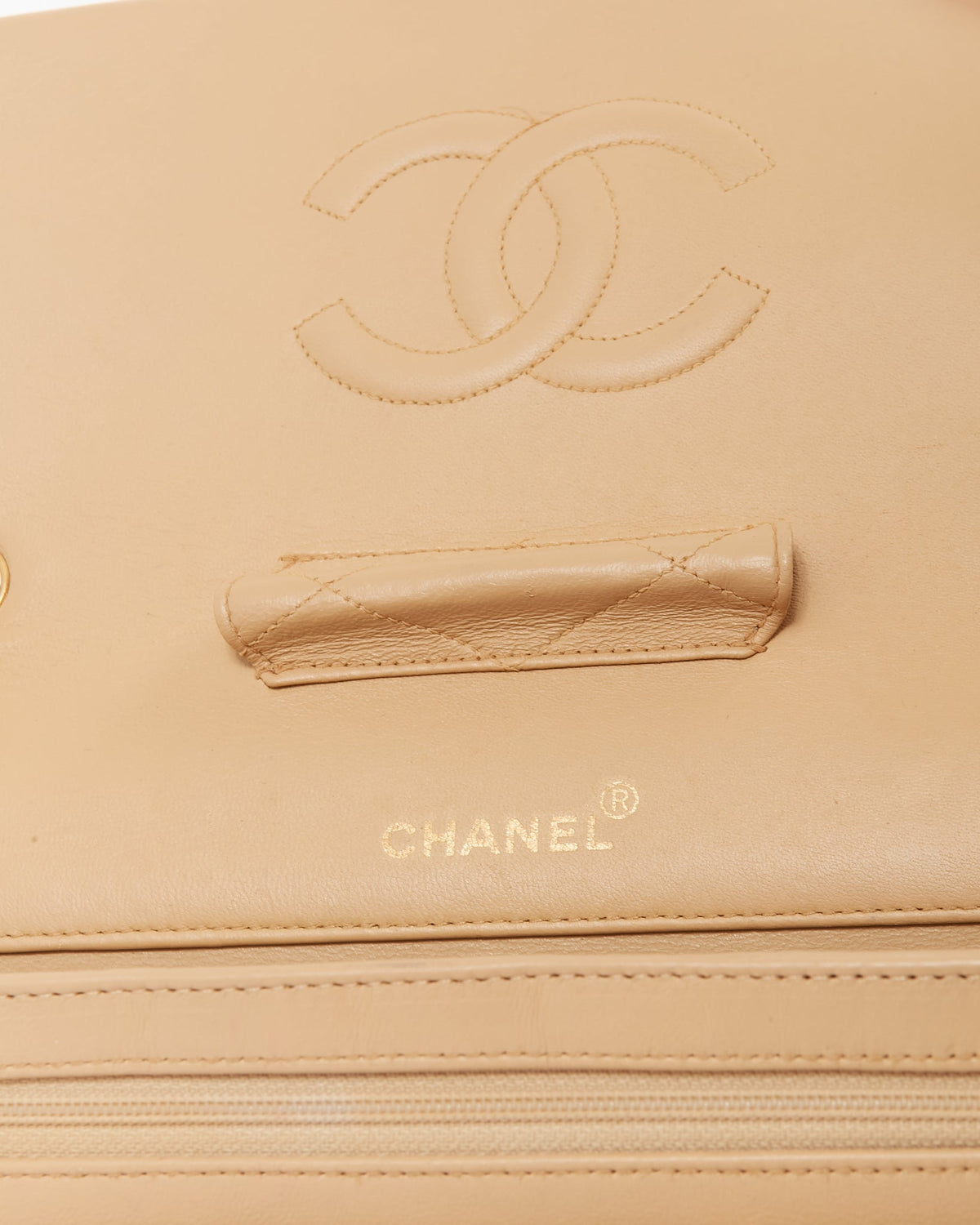 Chanel Vintage Beige Lambskin Medium Single Flap Shoulder Bag GHW